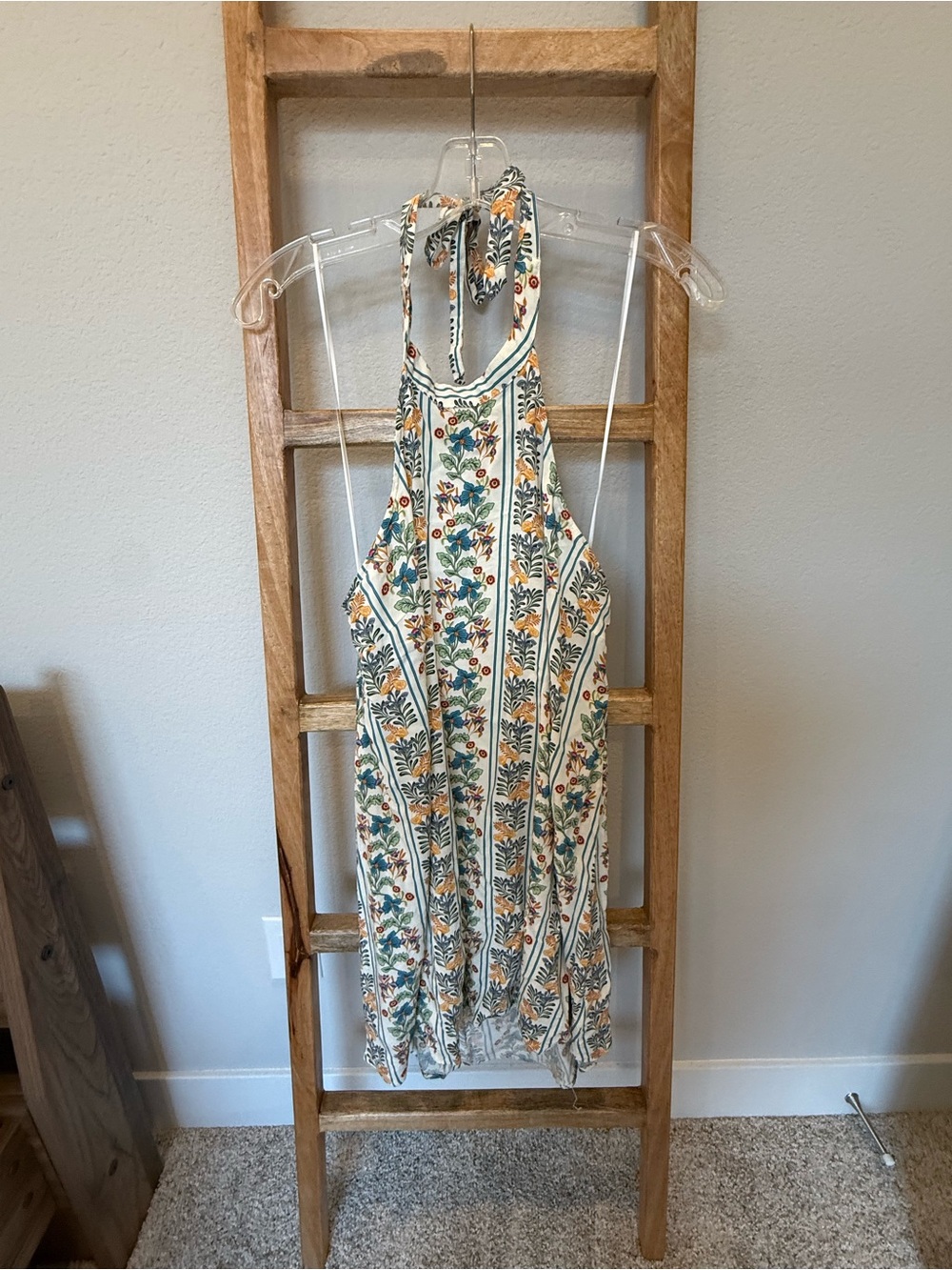 O’Neill Floral Halter Summer Dress - Cream with Yellow & Green Floral Print